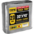 Core Tarps 40 ft L x 0.5 mm H x 30 ft W Heavy Duty 20 Mil Tarp, Silver/Black, Polyethylene CT-701-30X40